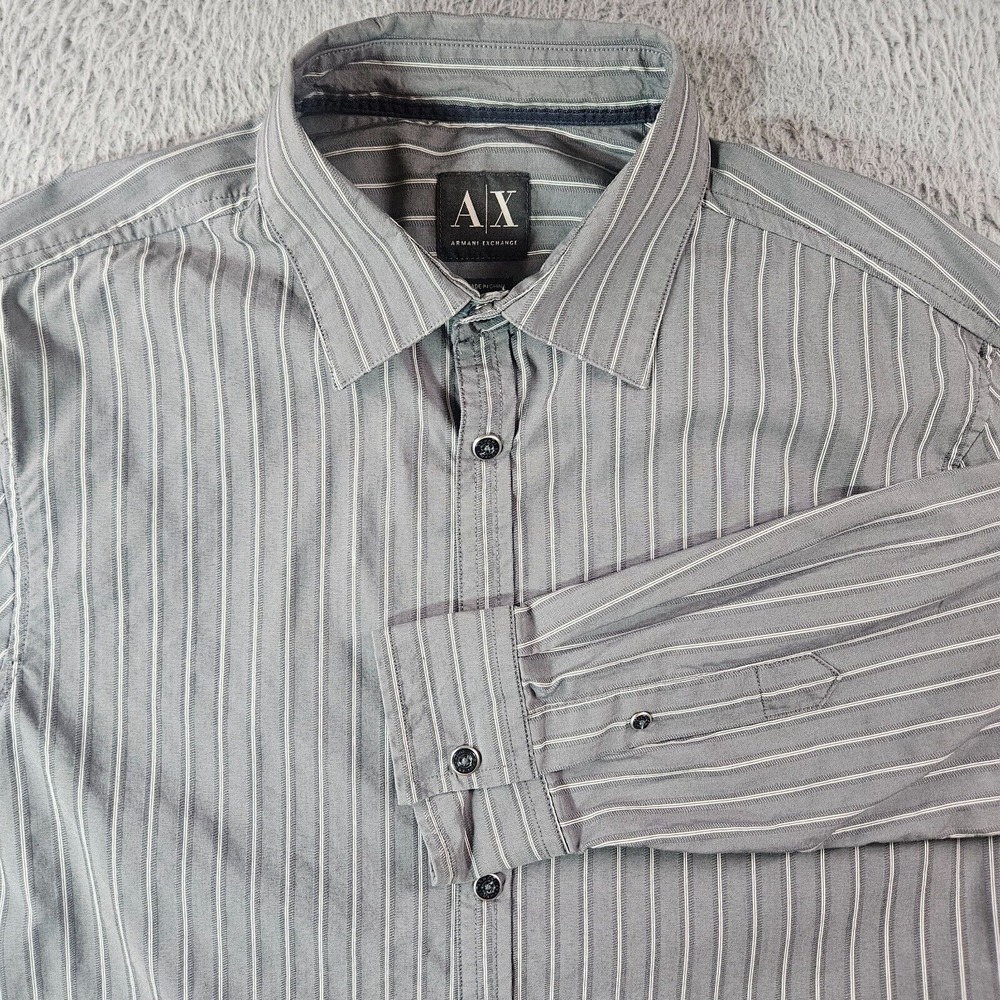 Armani Exchange AX Shirt Men Small Button Up Long Sleeve Gray Striped